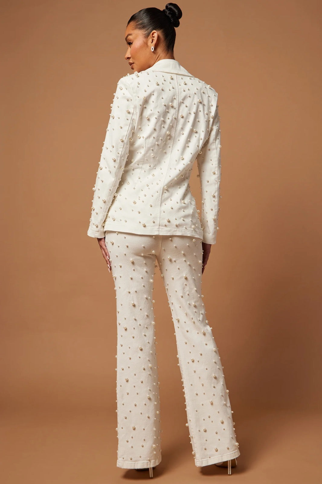 Pearls Two Pieces Denim Suit in White