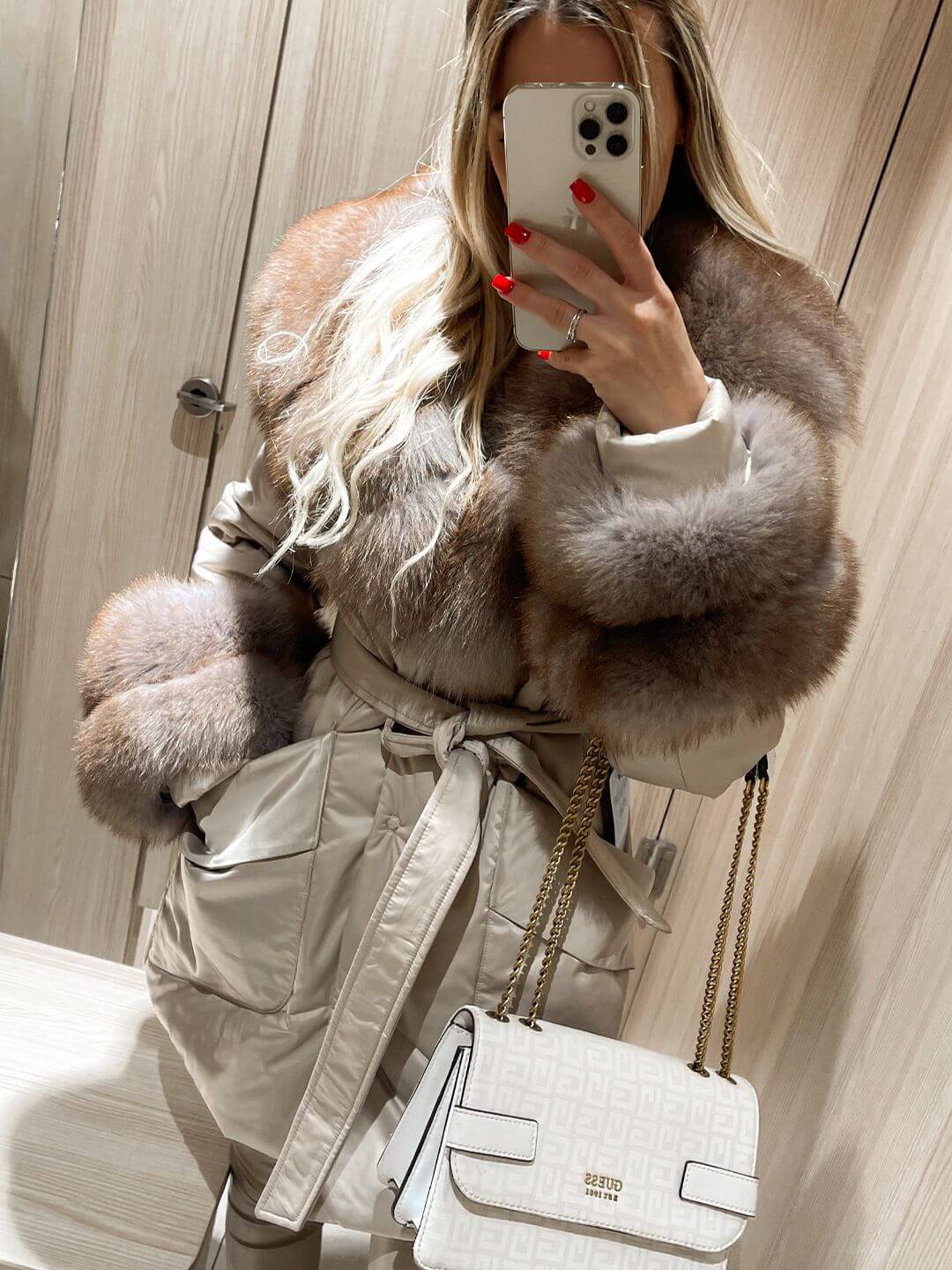 Beige Parka Fox Fur Jacket