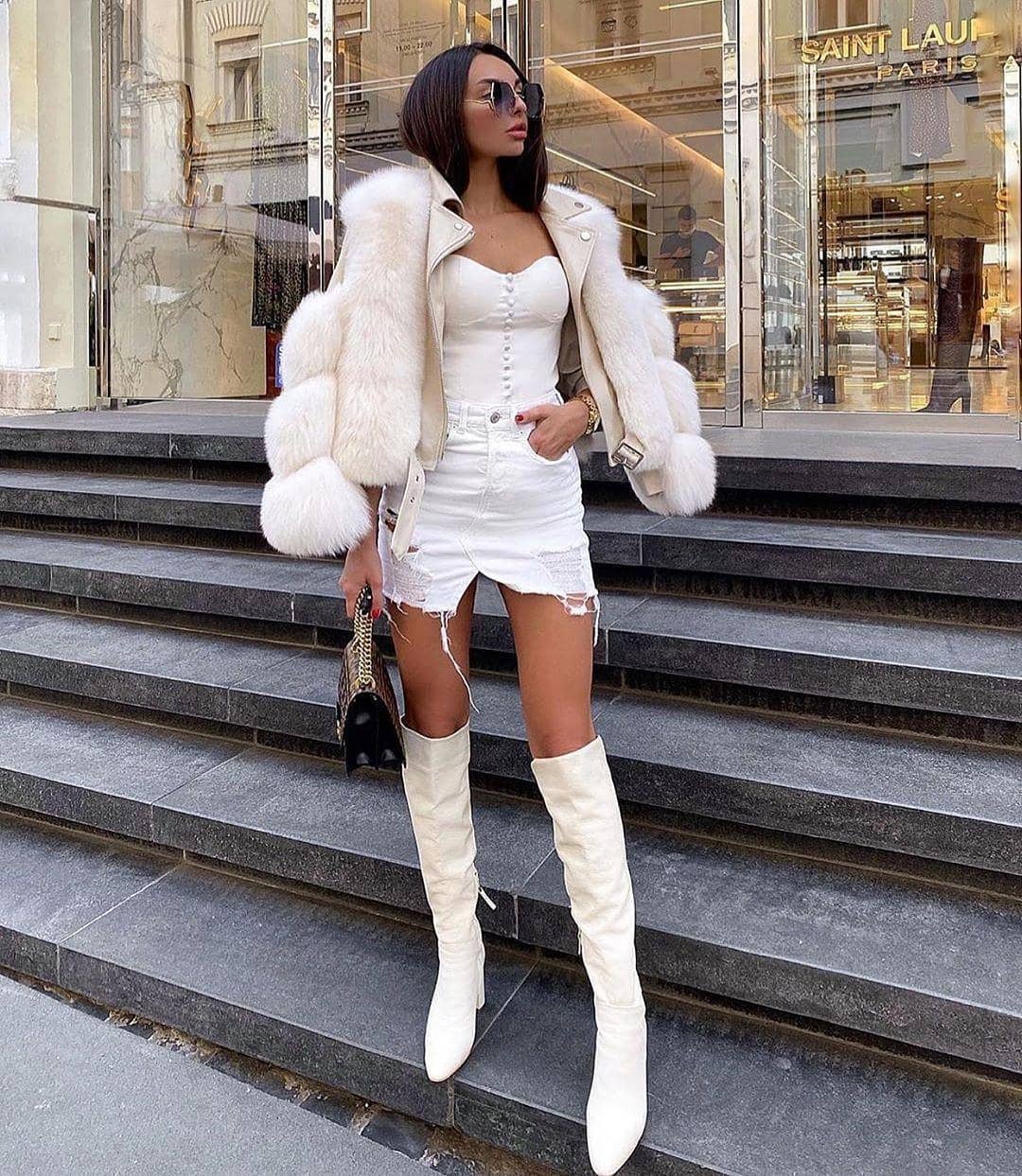 Fox Fur Genuine Leather Jacket in off-white