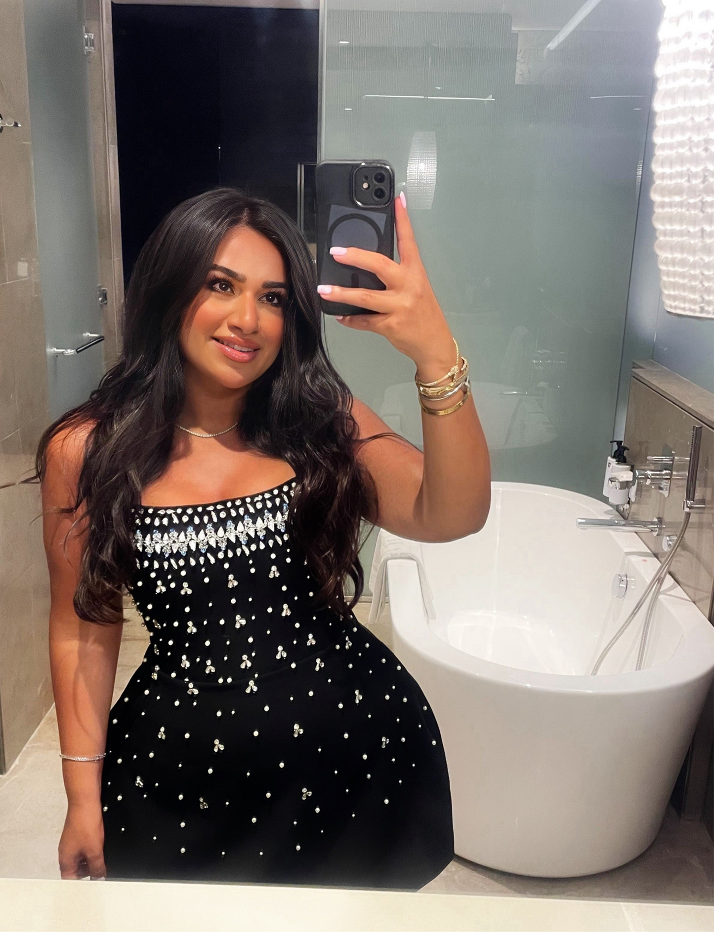 Rula Black Jeweled Dress