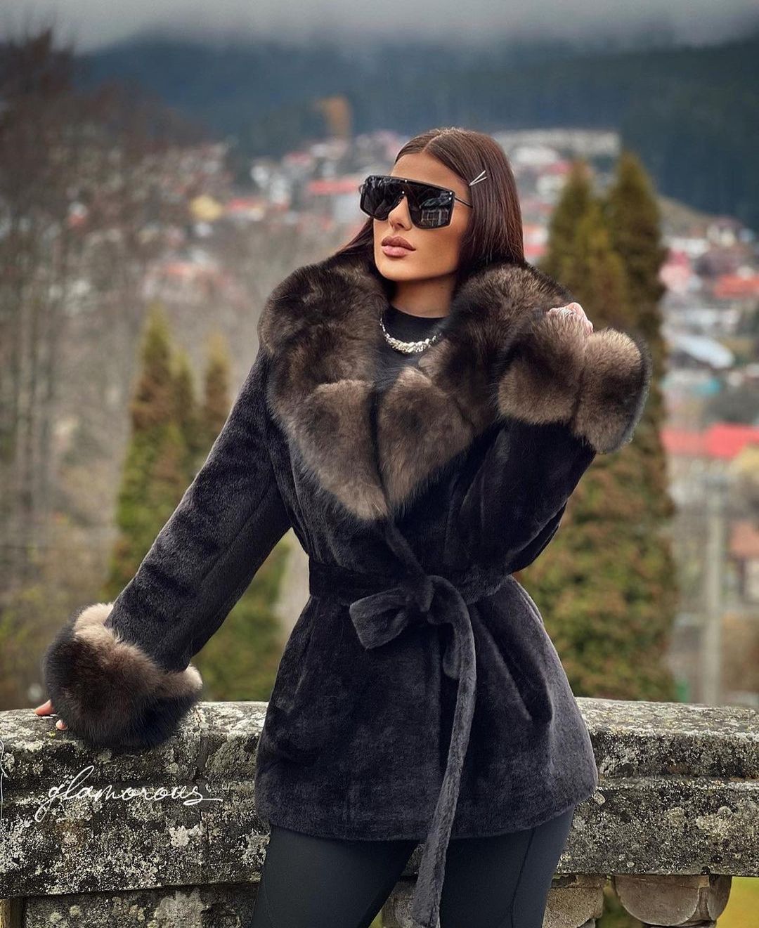 Fox Fur Alkantara Jacket in black/brown