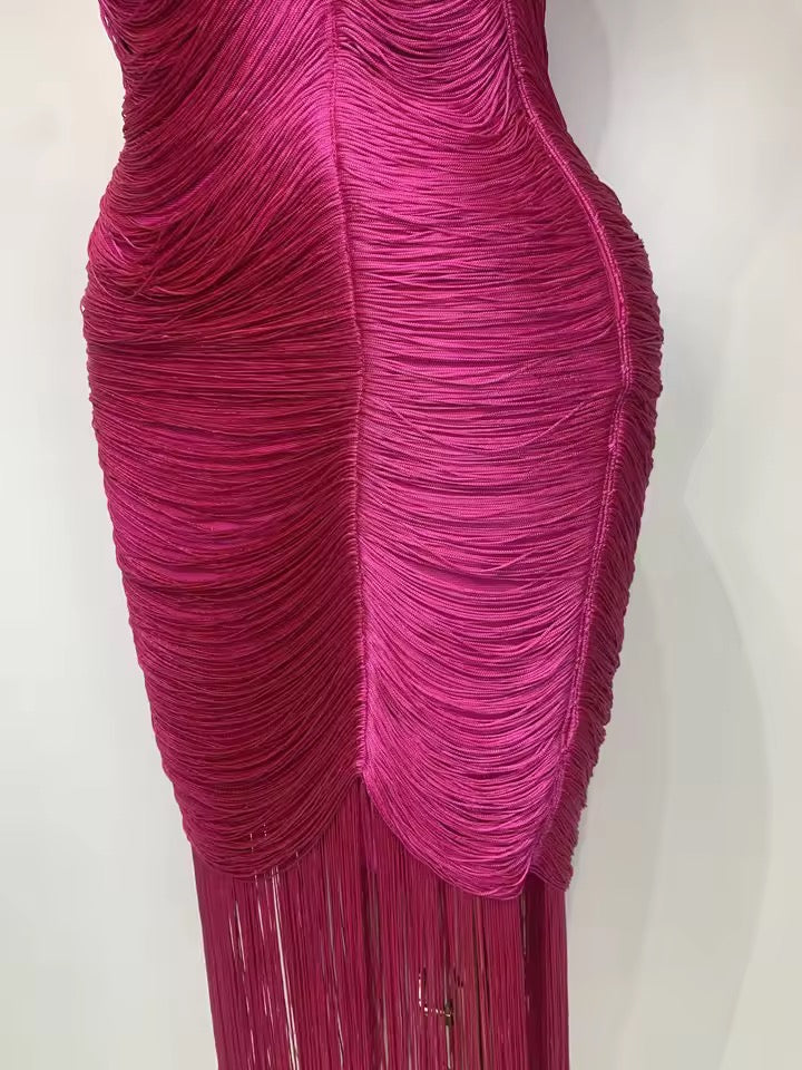 Ruched Fringe Bandage Dress