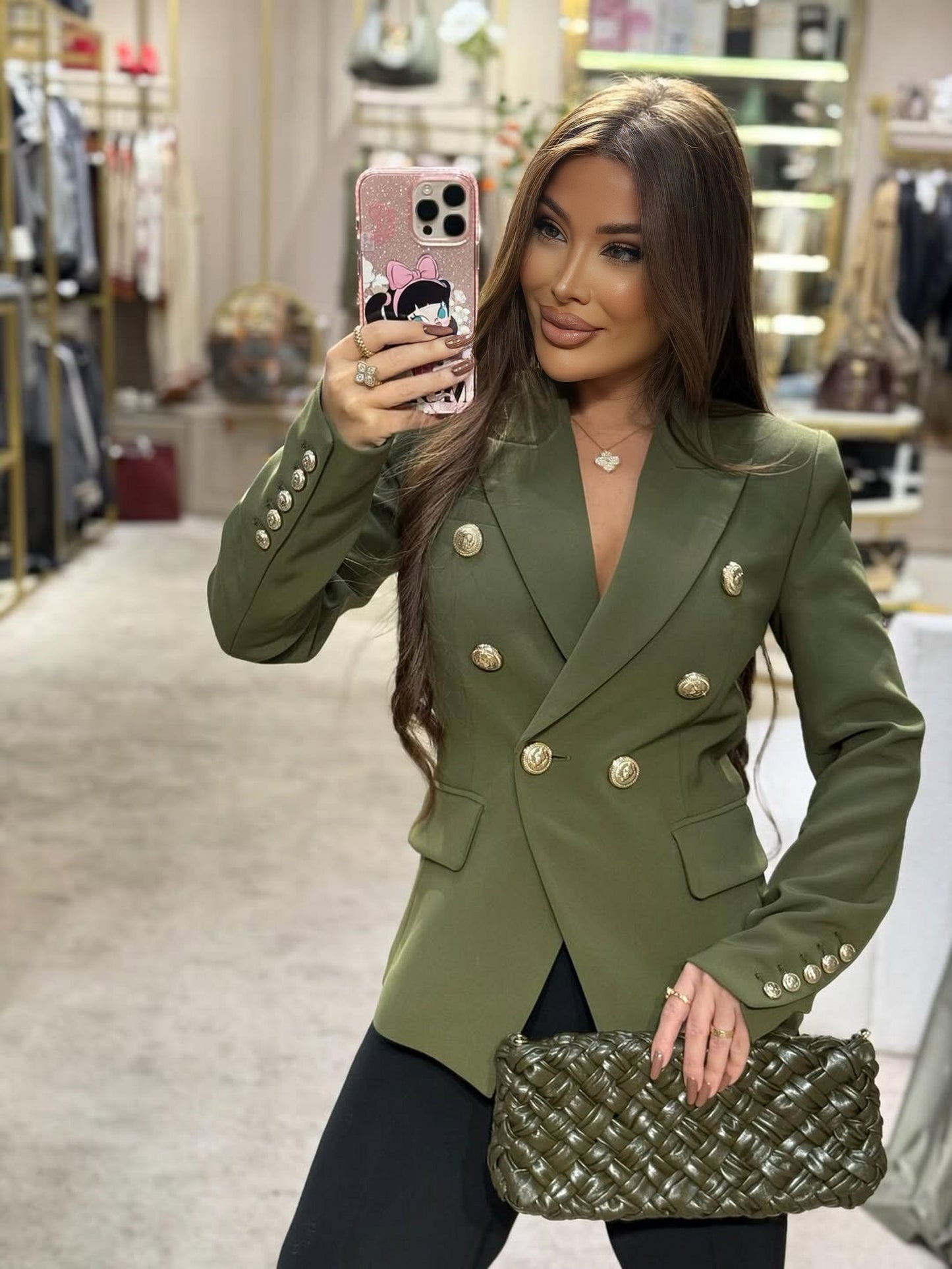 Double Breasted Blazer in Olive Green
