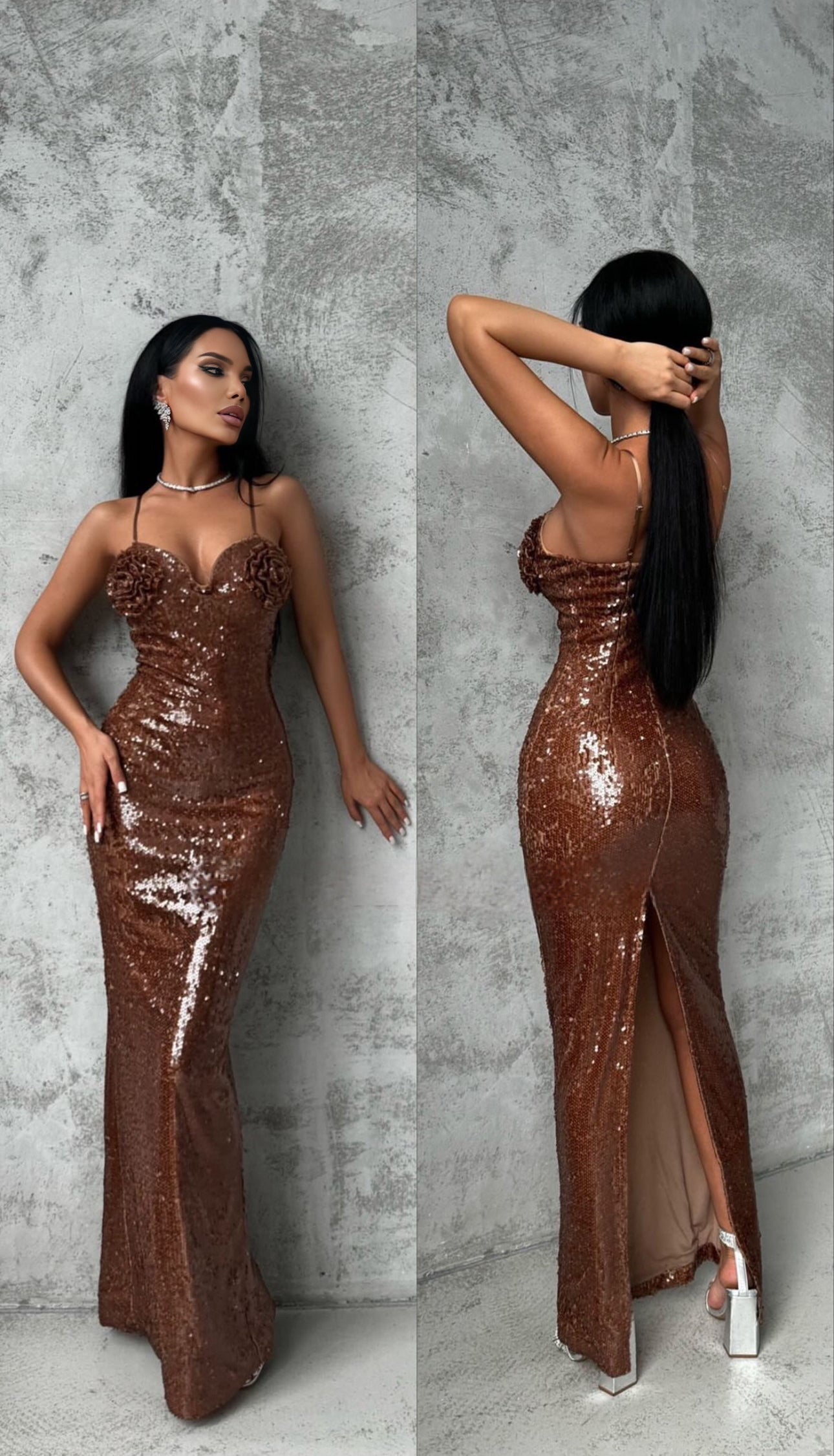 Carla Long Sequin Evening Dress