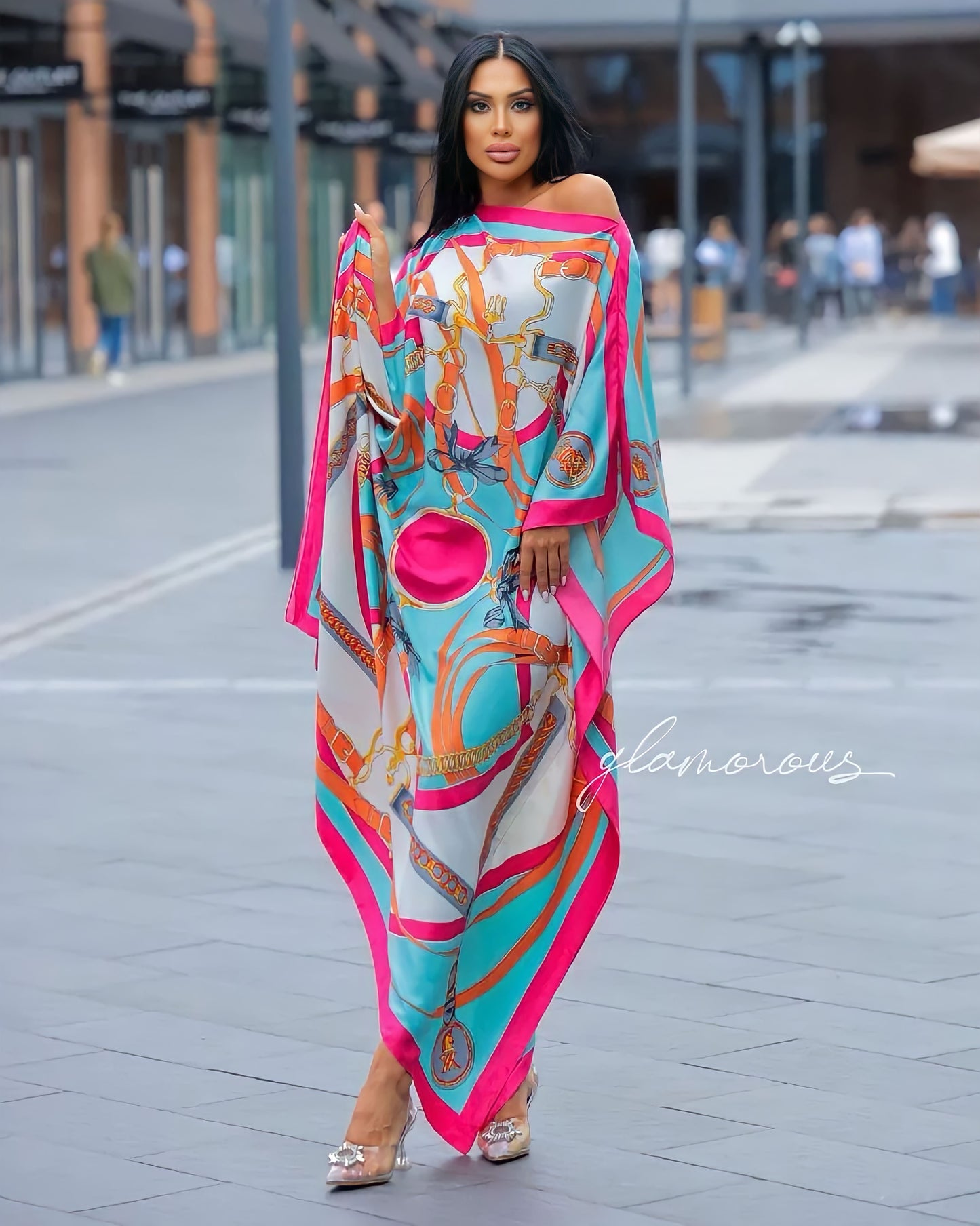 Vestido de Seda en Blanco/Fucsia