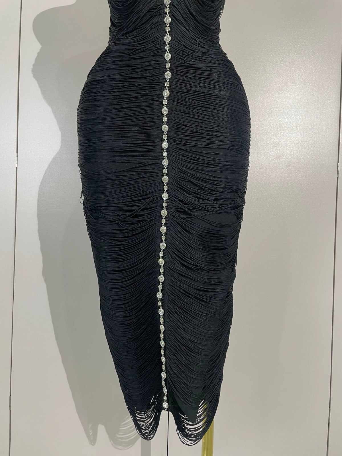 Black Crystal Detail Halter Midi Dress