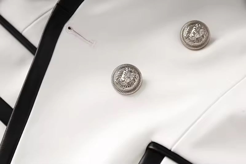 White Tailored Leather-Trim Blazer Jacket for Women