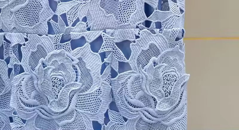 Blue Lace Floral Maxi Dress