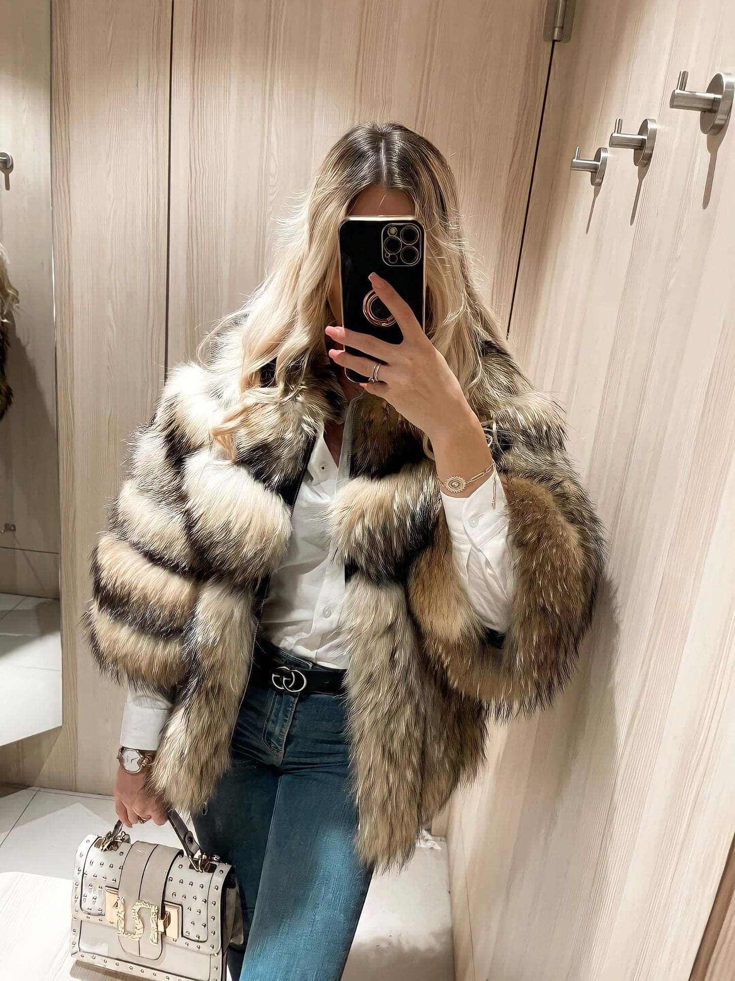 Luxurious Raccoon Fur Genuine Leather Jacket
