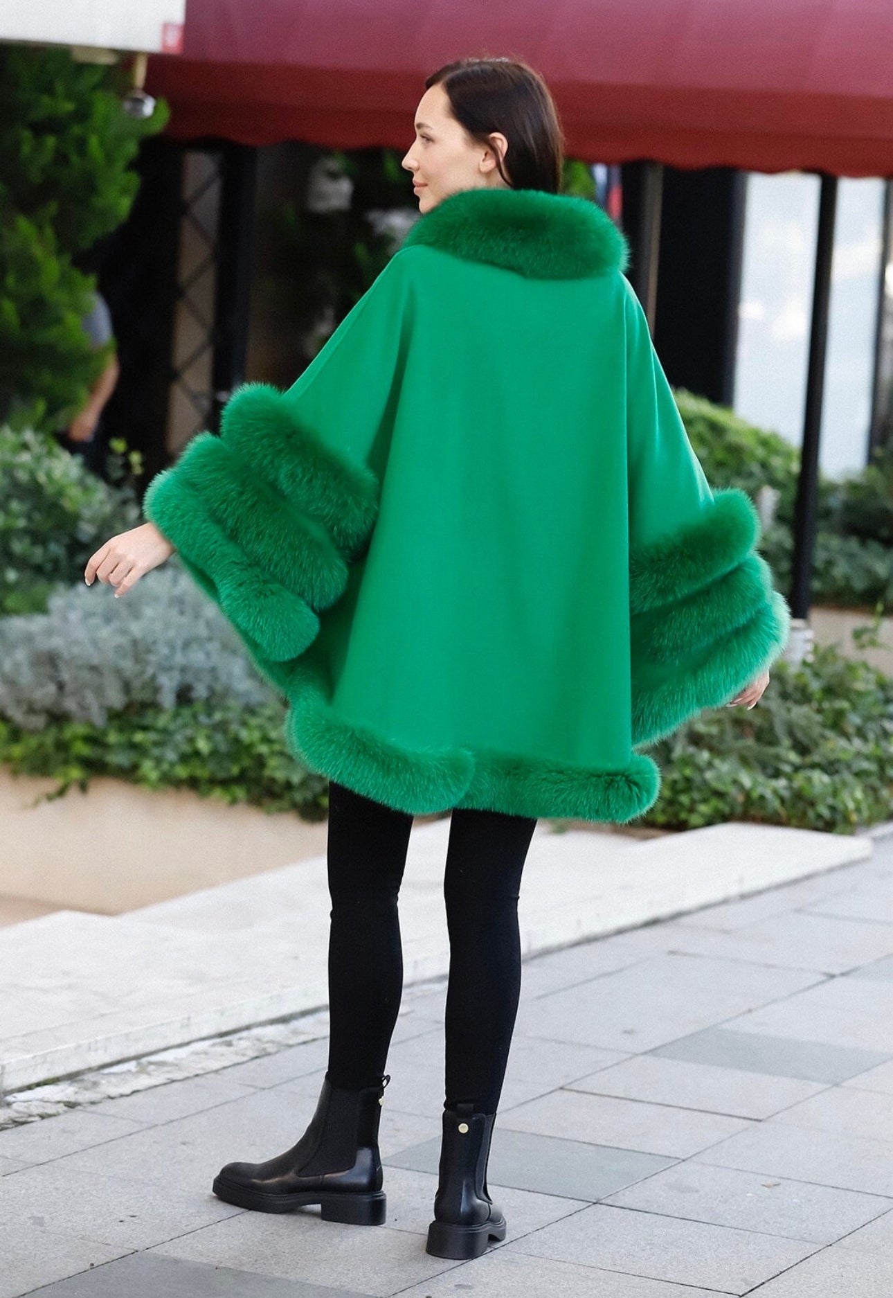 Fox Fur Cashmere Poncho in green