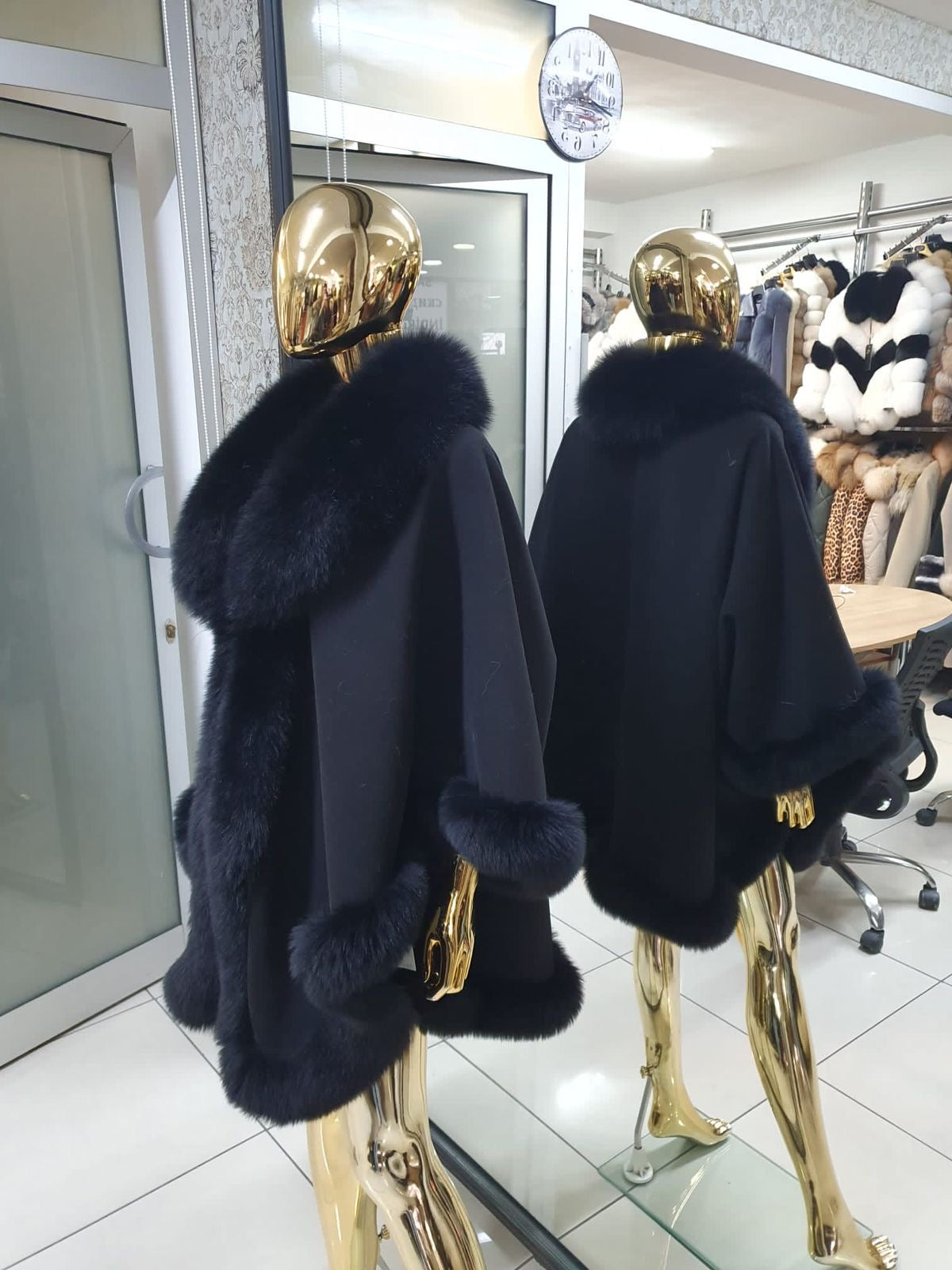 Fox Fur Cashmere Poncho in black