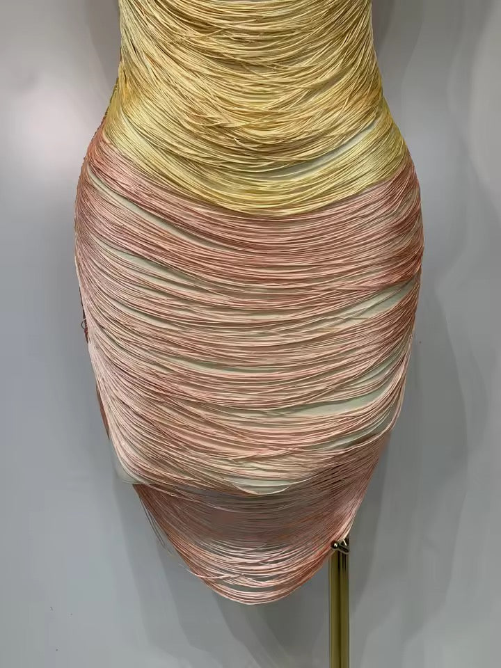 Luxe Ombre Draped Bandage Mini Dress