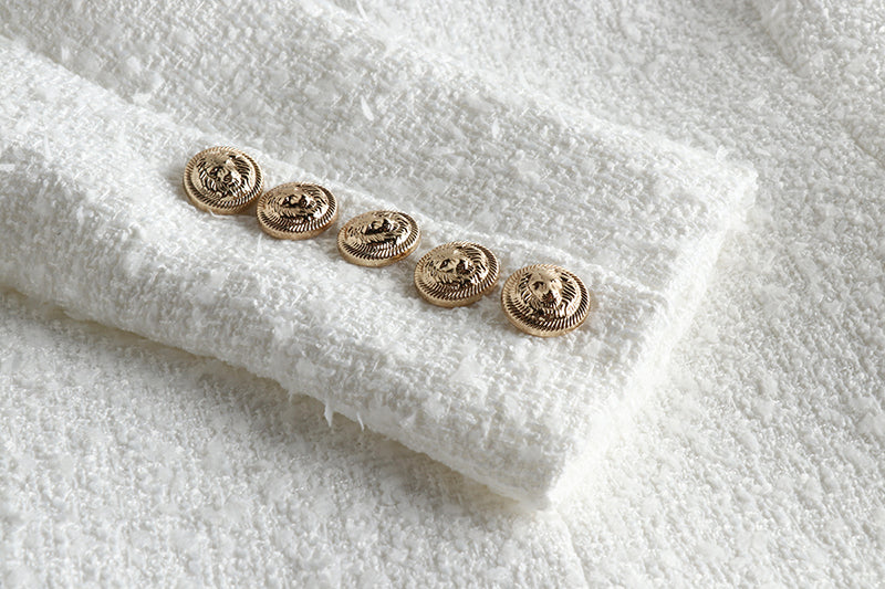 Double Breasted White Tweed Blazer