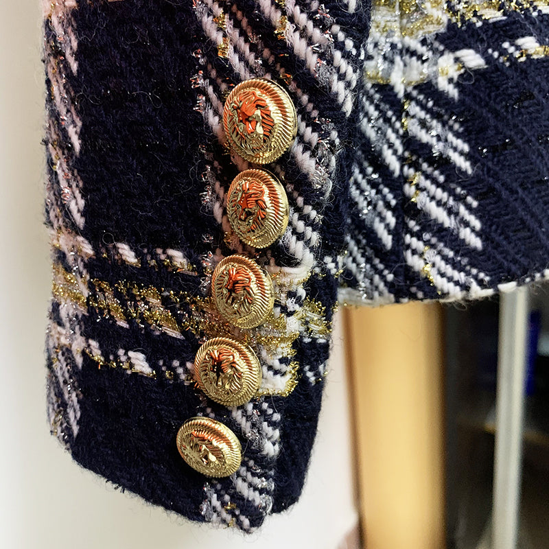 Double Breasted Navy Tweed Blazer