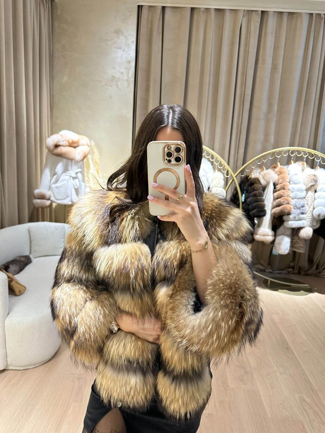 Raccoon Fur Genuine Leather Jacket