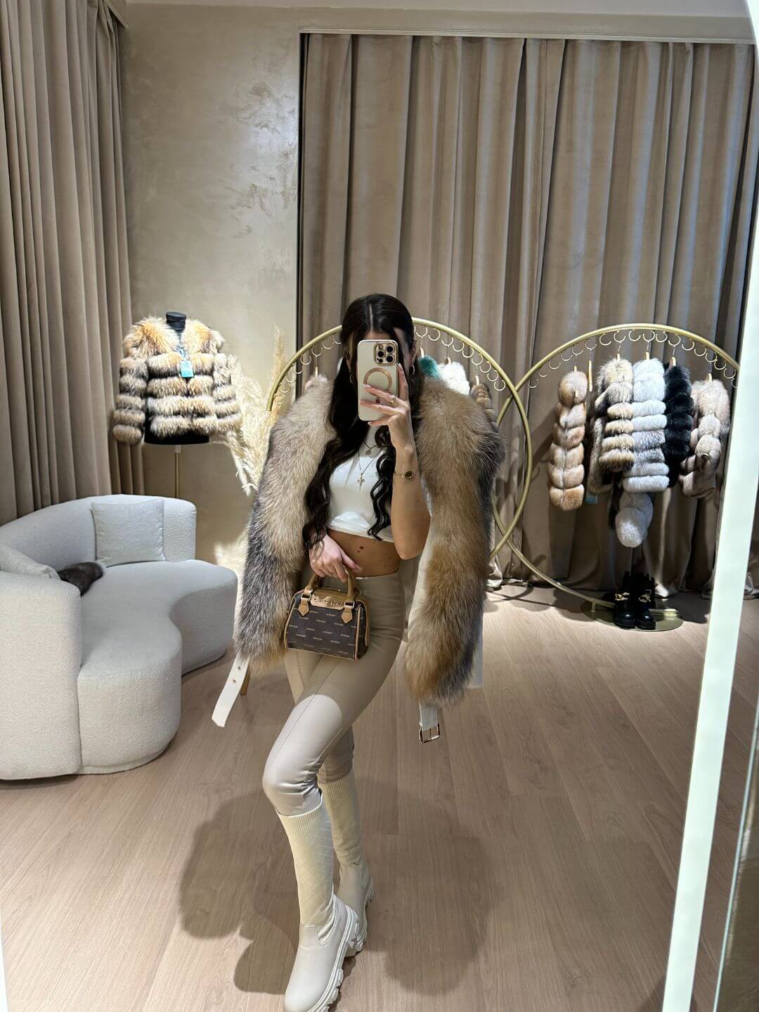Vanilla Alkantara & Fox Fur Jacket
