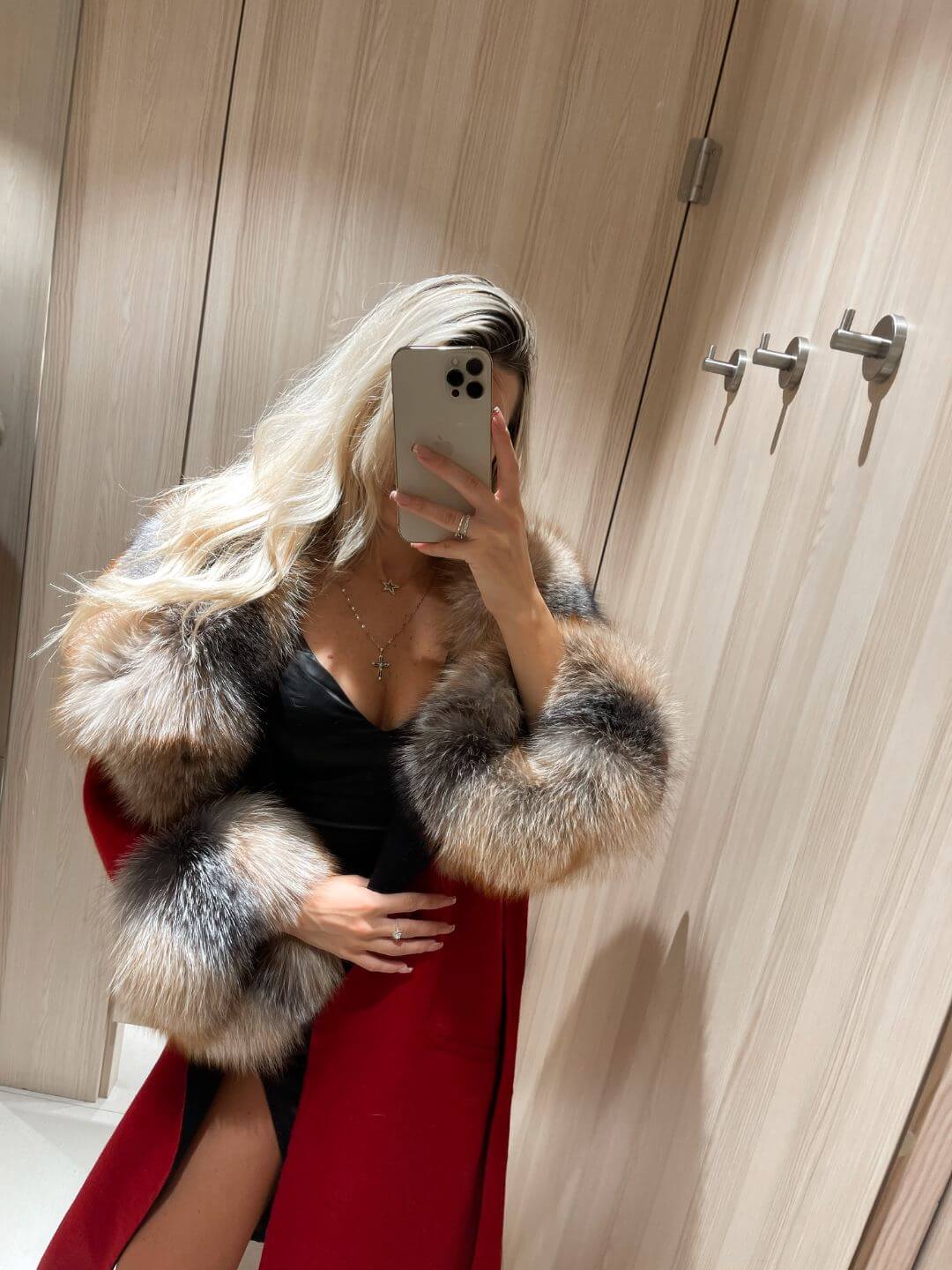 Berry Alpaca Fox Fur Coat