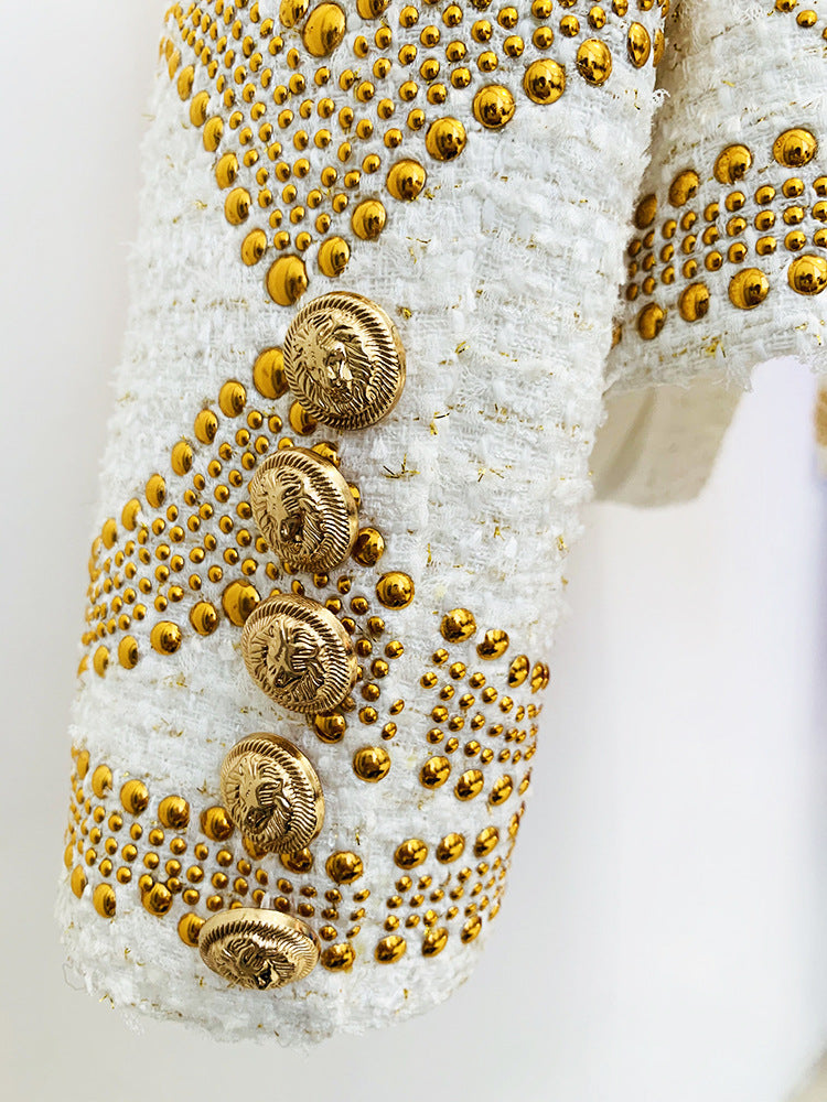 BLAZER CRUZADO DE TWEED BLANCO CON DECORACIONES