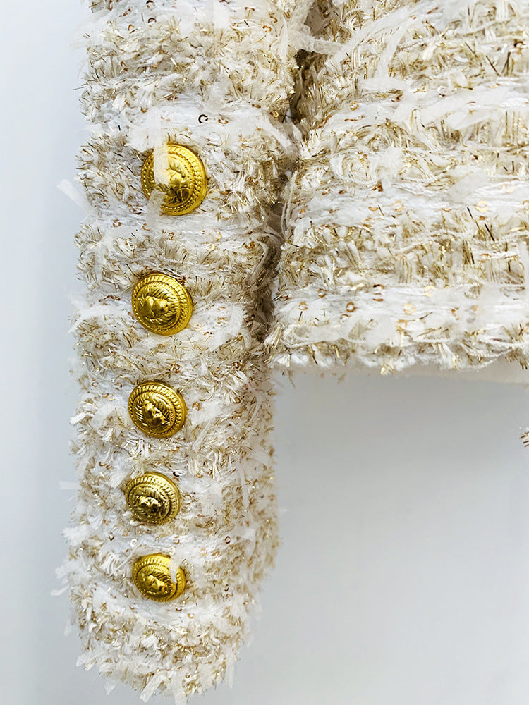 Double Breasted Golden Tweed Blazer