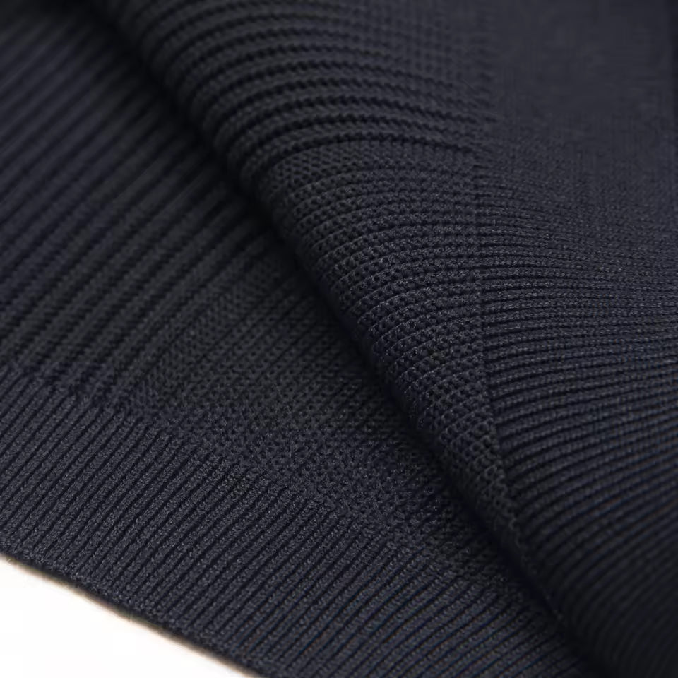 Three-Color Knitted V-Neck Belted Short Sleeve Slim Fit Dress