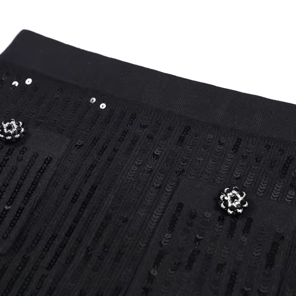 Luxury Sequin Knit Diamond Button Cardigan & Slim Fit Pencil Skirt Set