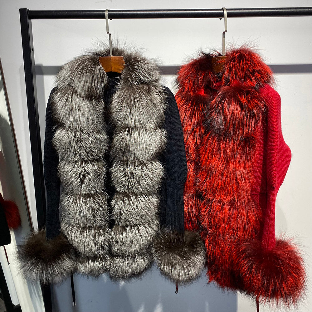 CARDIGAN CORTO IN CASHMERE/MAGLIA IN PELLICCIA DI VOLPE NERA