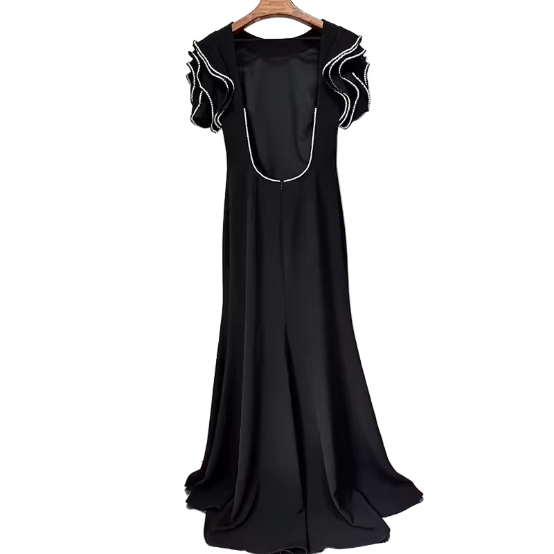 Slim Fit Ruffle Beaded Patchwork Mini Dress