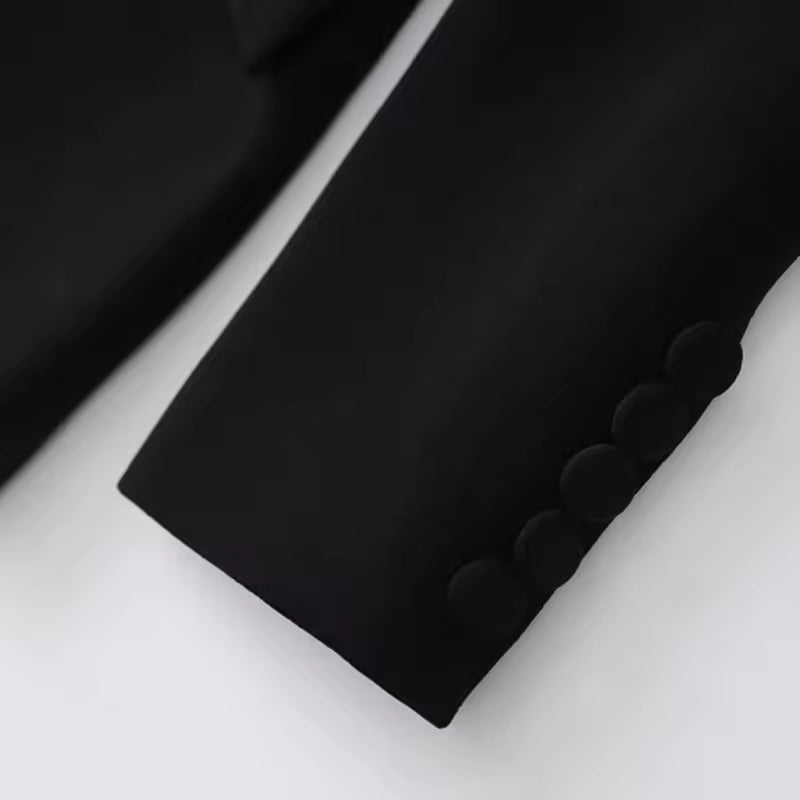 Gold & Black PU Patchwork Double-Breasted Slim Fit Blazer