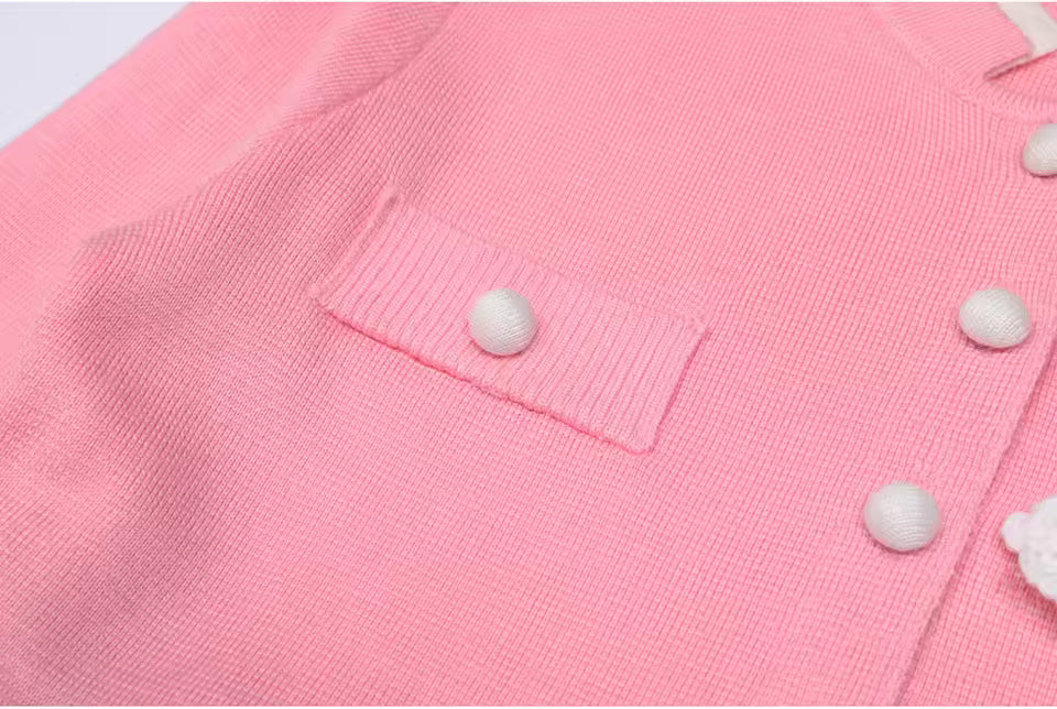 Flower Accent Knit Vest & Solid Pants Two-Piece Set