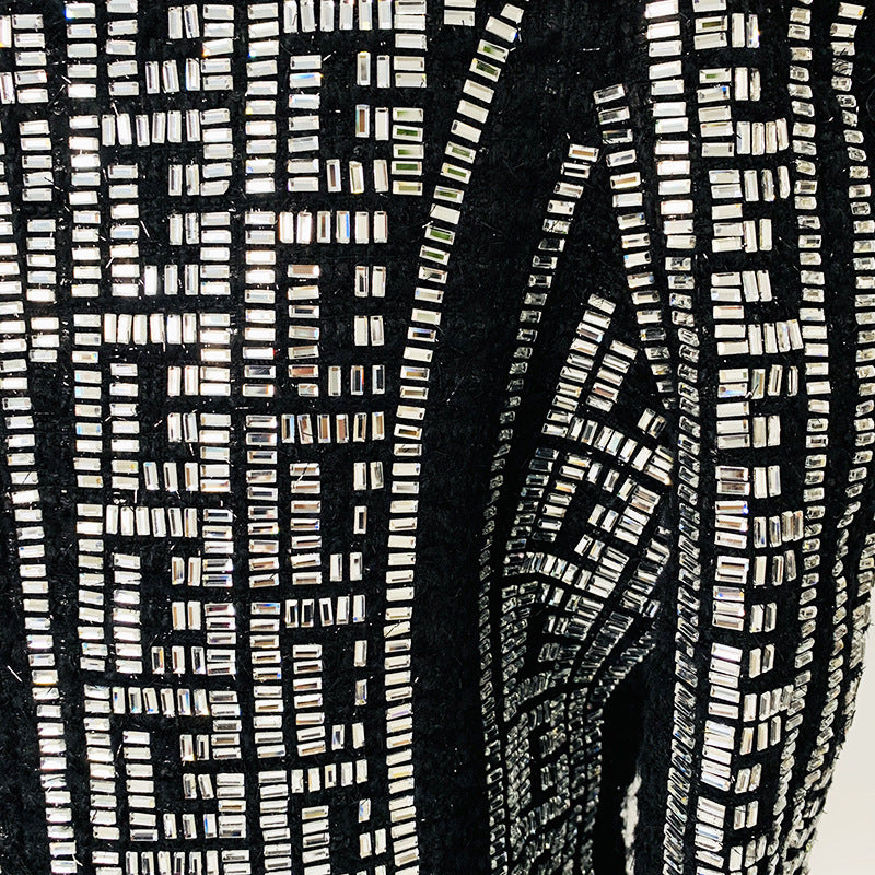 Double Breasted Black Embellished Tweed Blazer