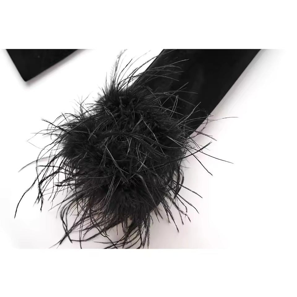 Feather Trim Velvet Blazer