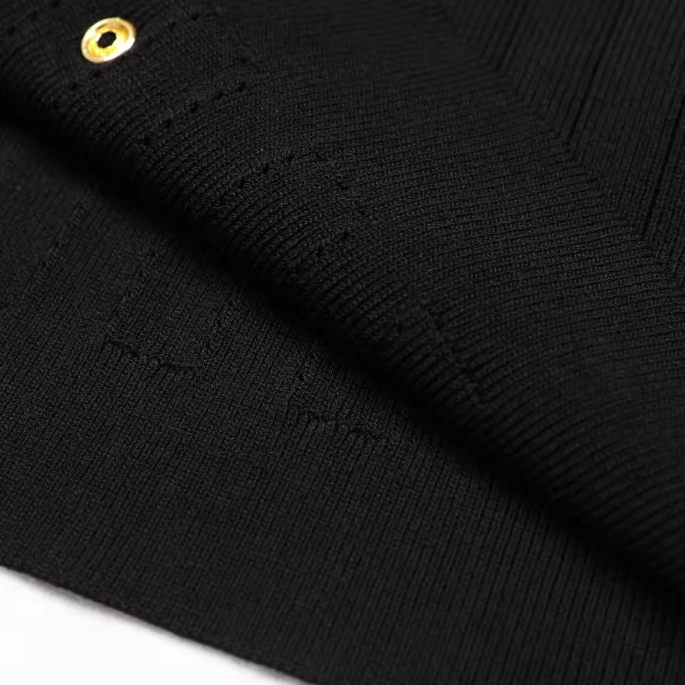 Classic Slim Fit V-Neck Short Sleeve Button Knit Mini Dress