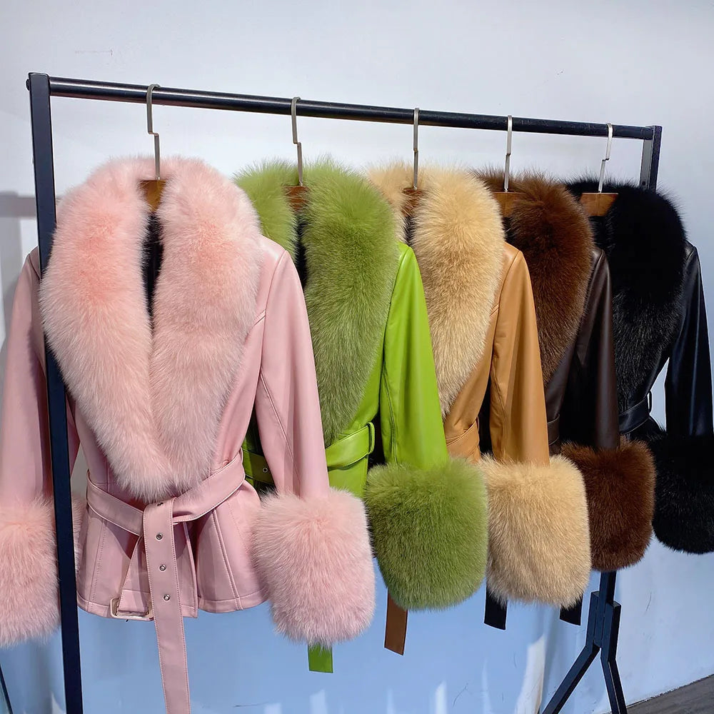 CHAQUETA DE PIEL GENUINA DE ZORRO EN ROSA