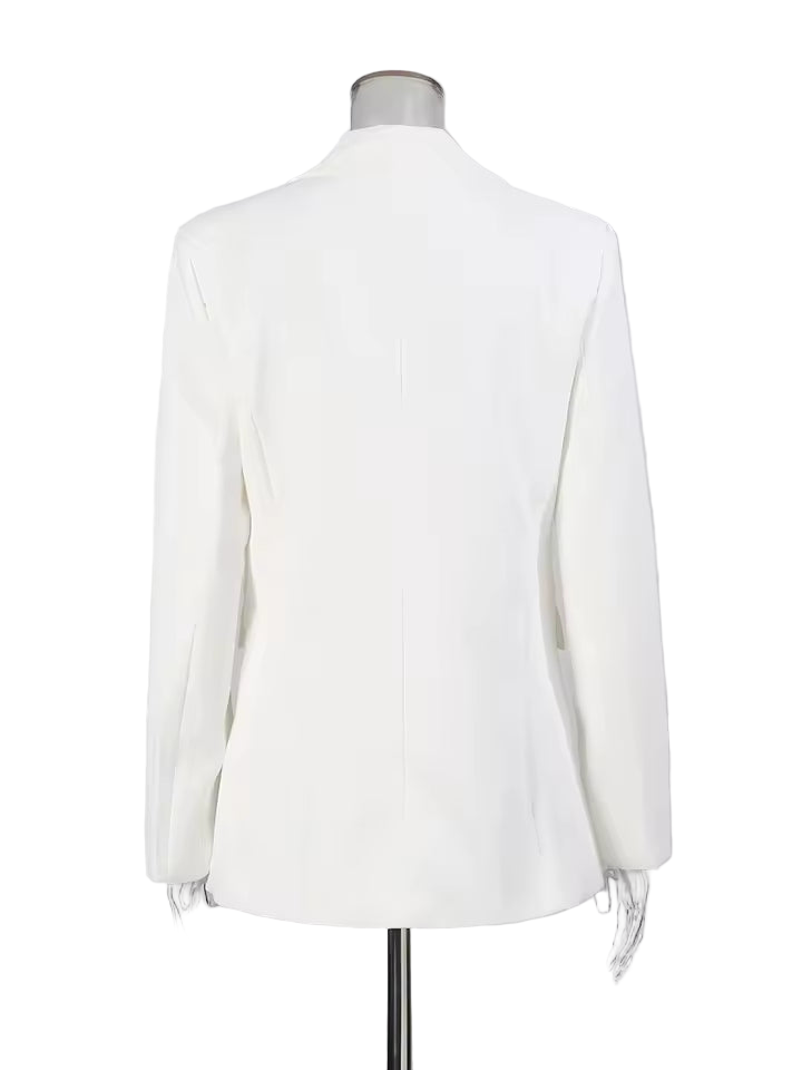 Loose Fit Beaded Patchwork Single-Breasted Blazer with Lapel and Long Sleeves
