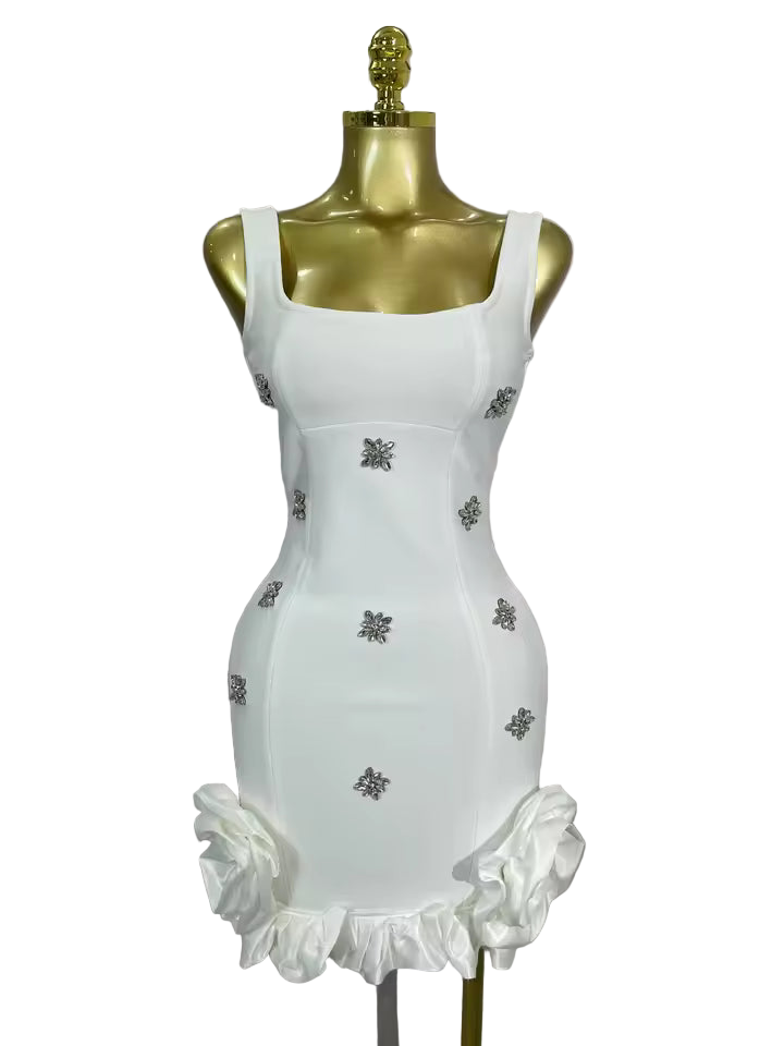 Crystal Ruffle Sleeveless Bodycon Mini Bandage Dress