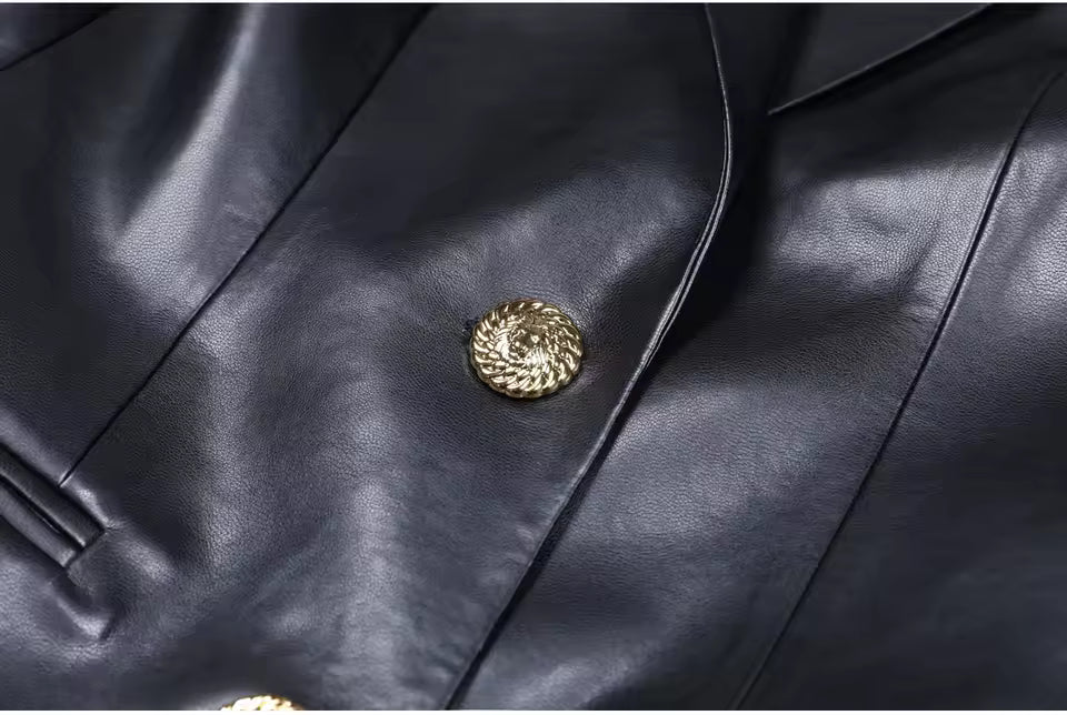 Classic PU Notched Blazer – Black Slim Fit