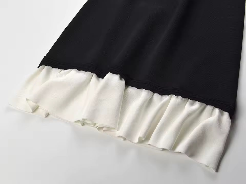 Ruffled Hem Beaded Knit Mini Dress