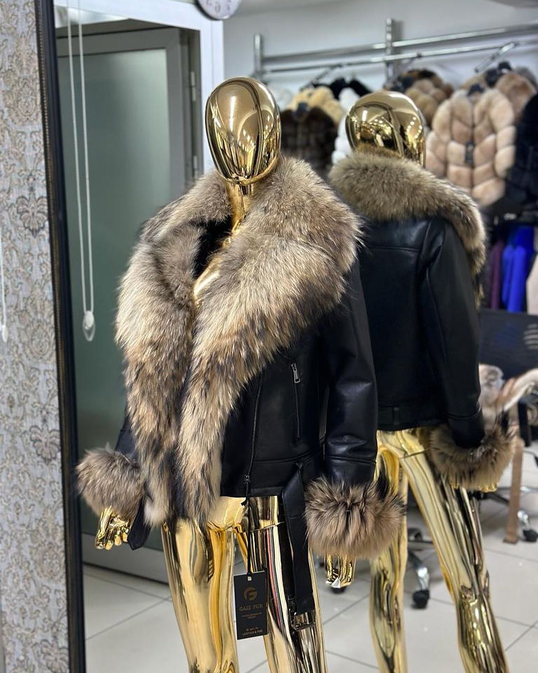 Raccoon Fur Genuine Leather Jacket in black