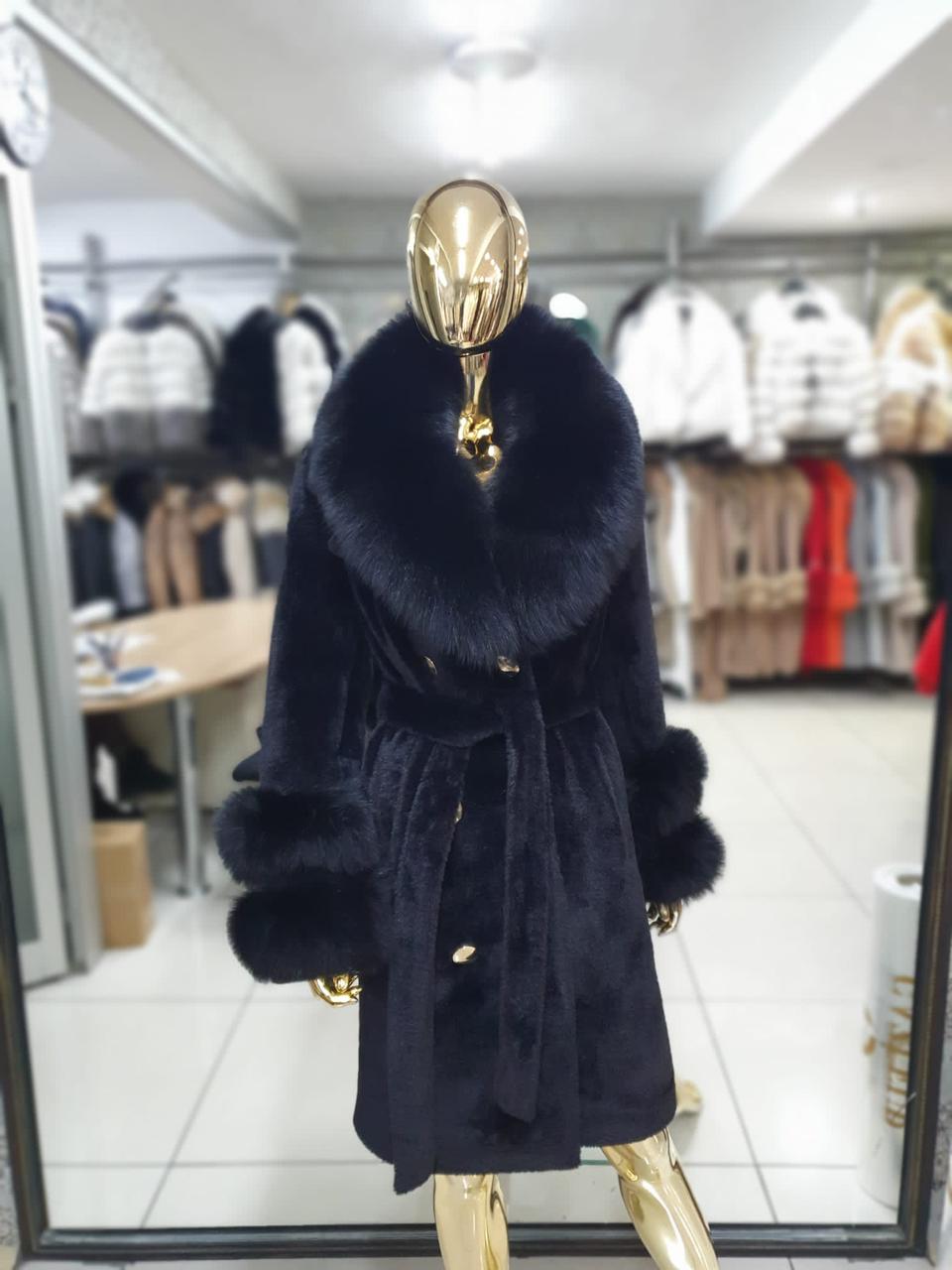 Fox Fur Alkantara Coat in black with belt