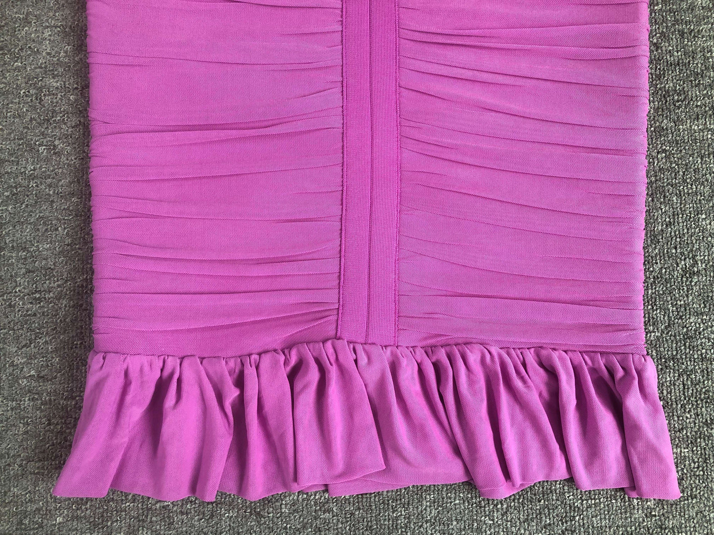 Strapless Ruched Cutout Bandage Midi Dress with Ruffle Hem