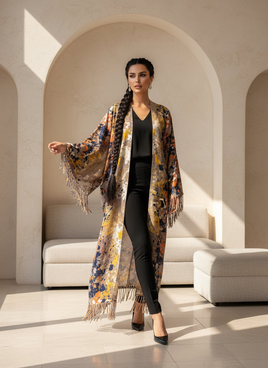 Abstract Print Wool Abaya – Winter Statement Collection
