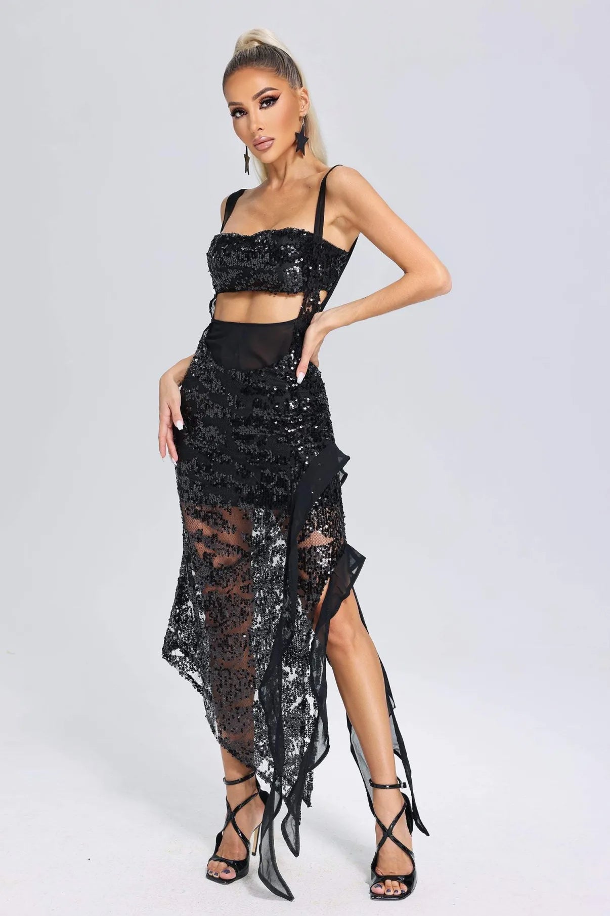 Melissa Black Sequin Evening Dress