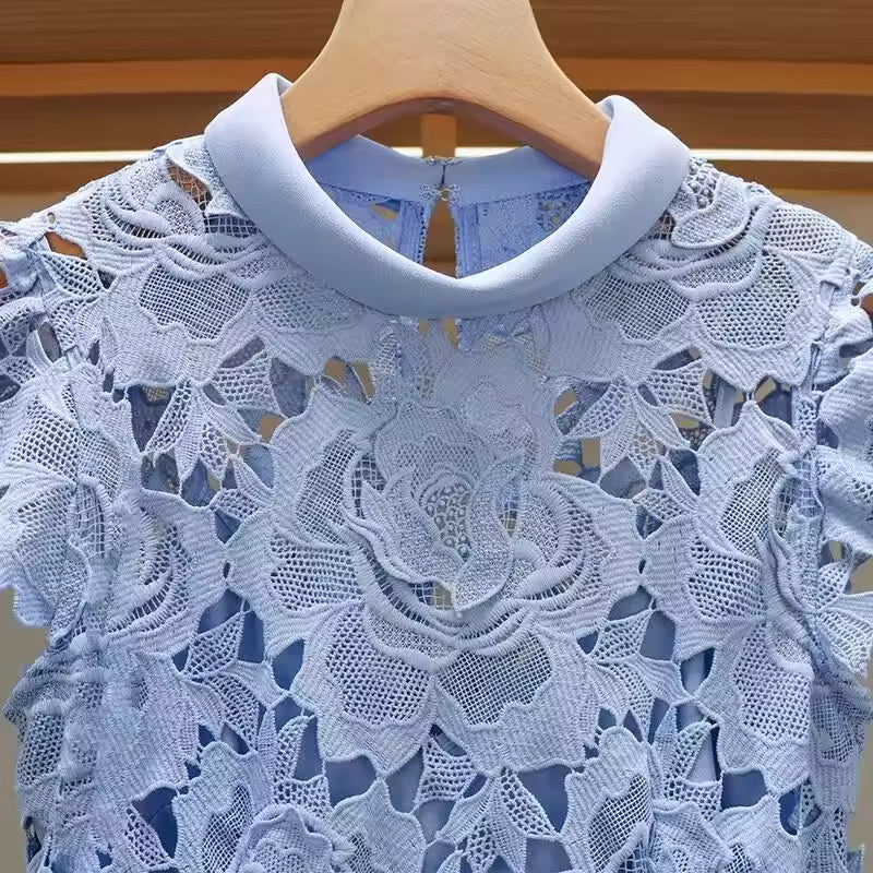 Blue Lace Floral Maxi Dress