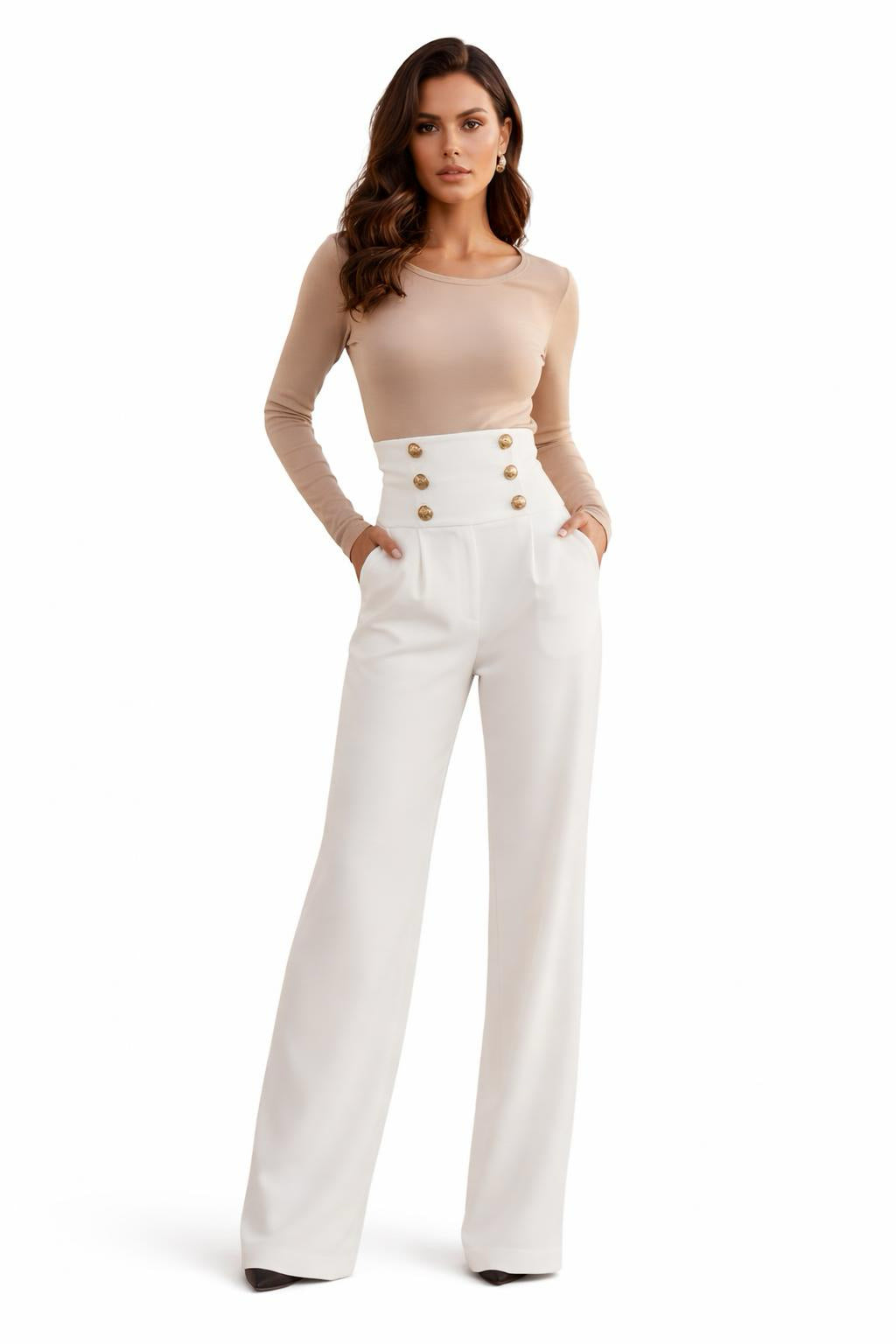 High-Waist Wide-Leg Casual Pants