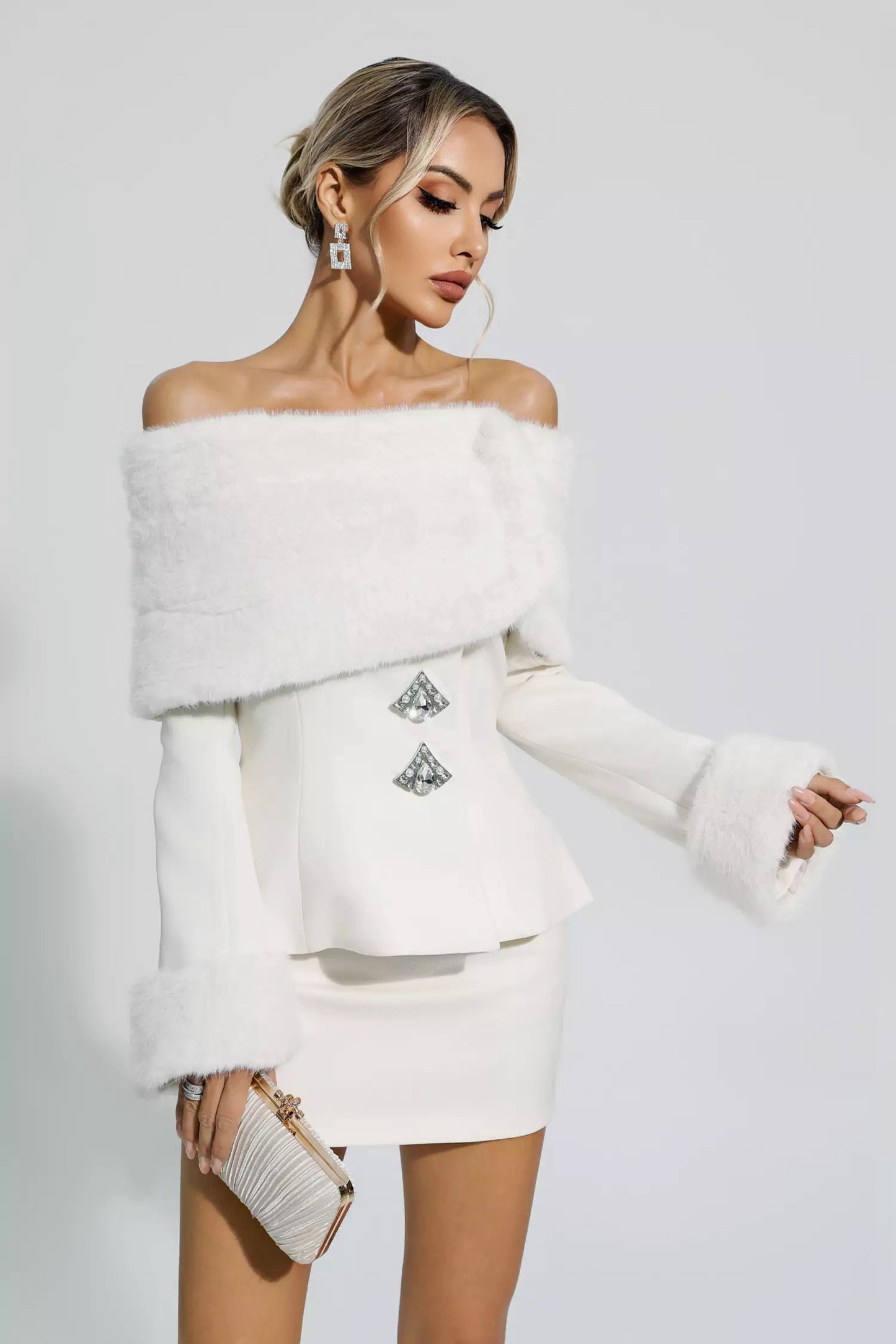 Julia Two Pieces Fur Set in White