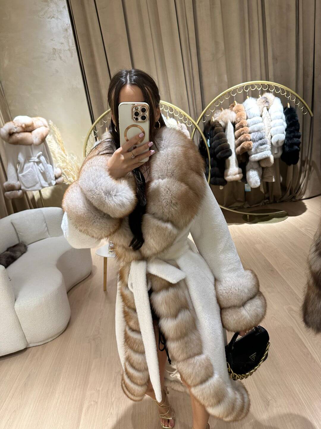 REAL FOX FUR WITH ALCANTARA COAT IN WHITE