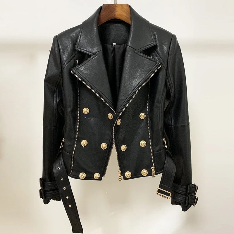 DOUBLE BREASTED FAUX LEATHER JACKET