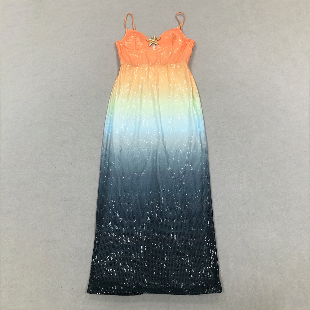 V Neck Rainbow Sequin Midi Dress