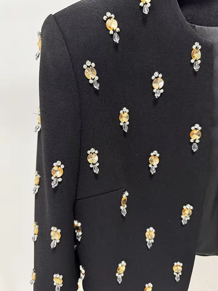 Embellished Maxi Dress with Cropped Jacket