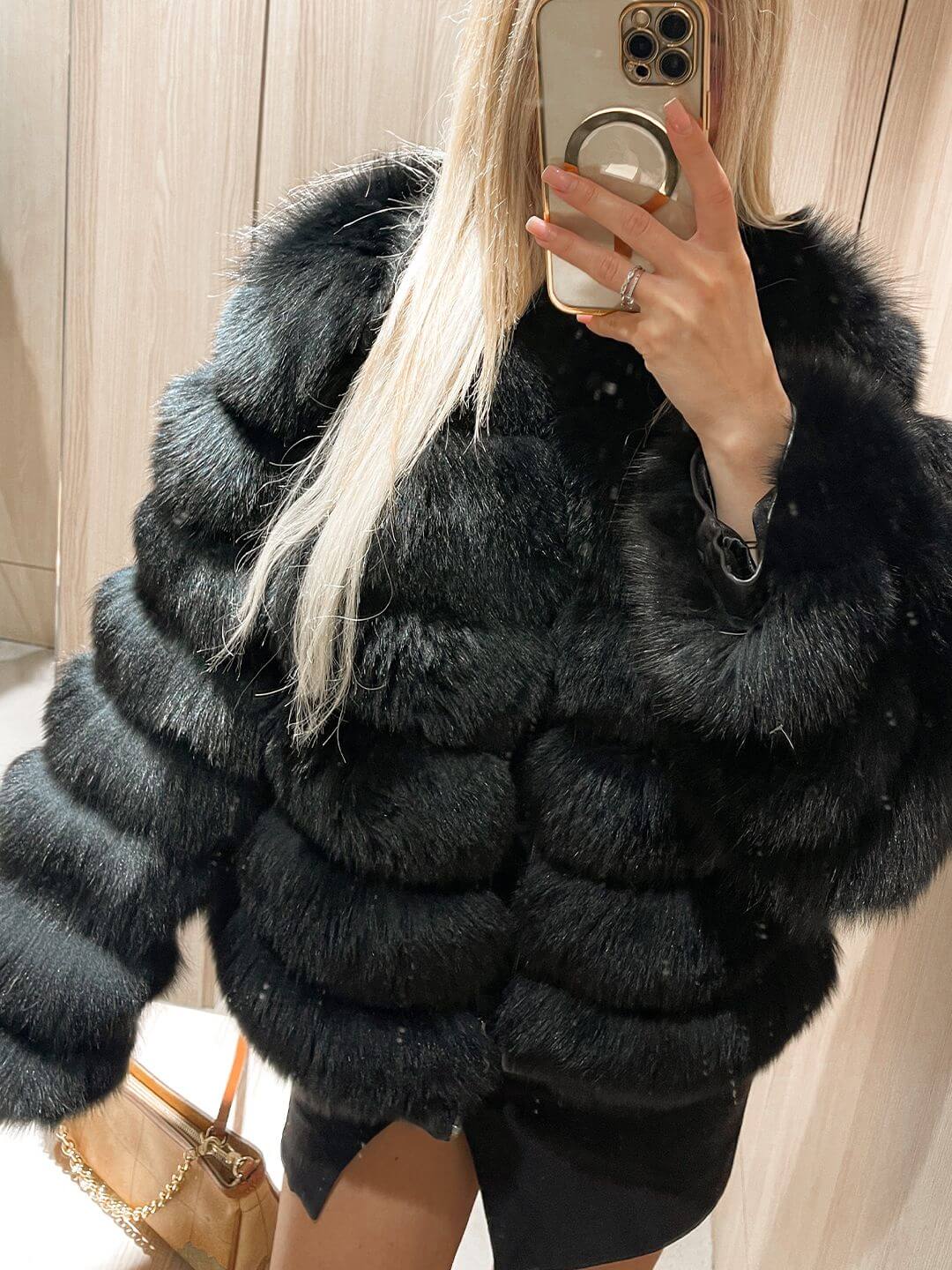 BLACK CHIC FOX FUR GENUINE LEATHER JACKET